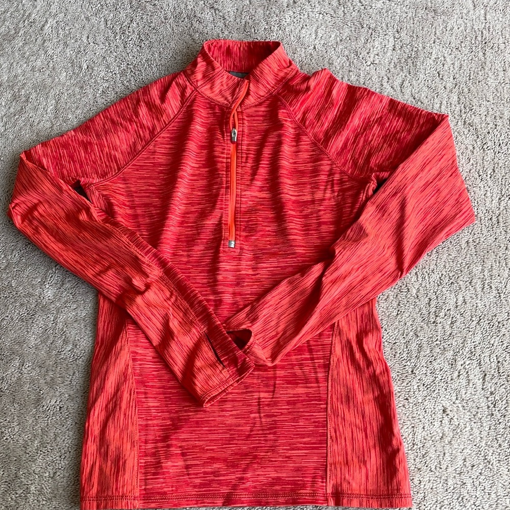 Athleta 3/4 zip top in coral/orange size small